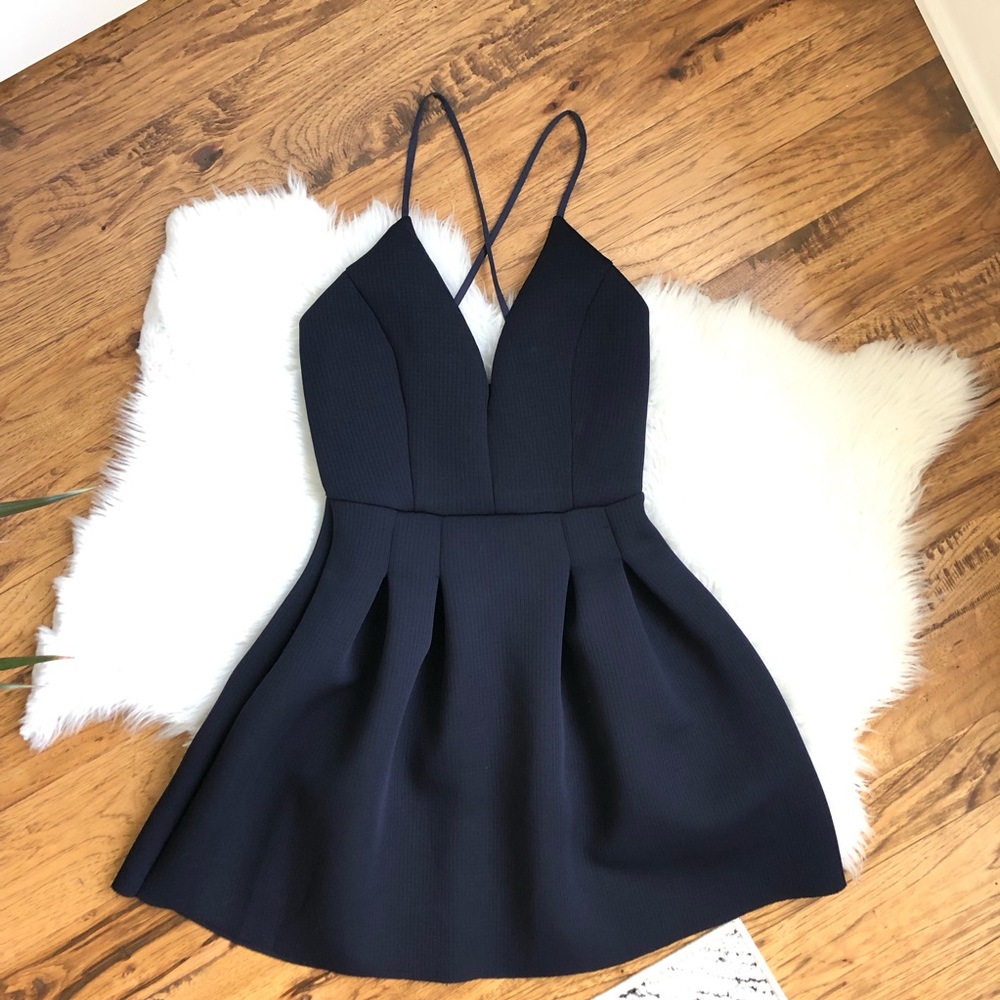 Windsor Navy Cocktail Dress S Plunge Neckline